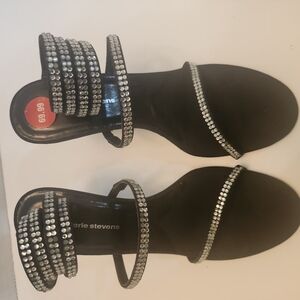 Valerie Stevens Black and Silver Strappy Sandals
